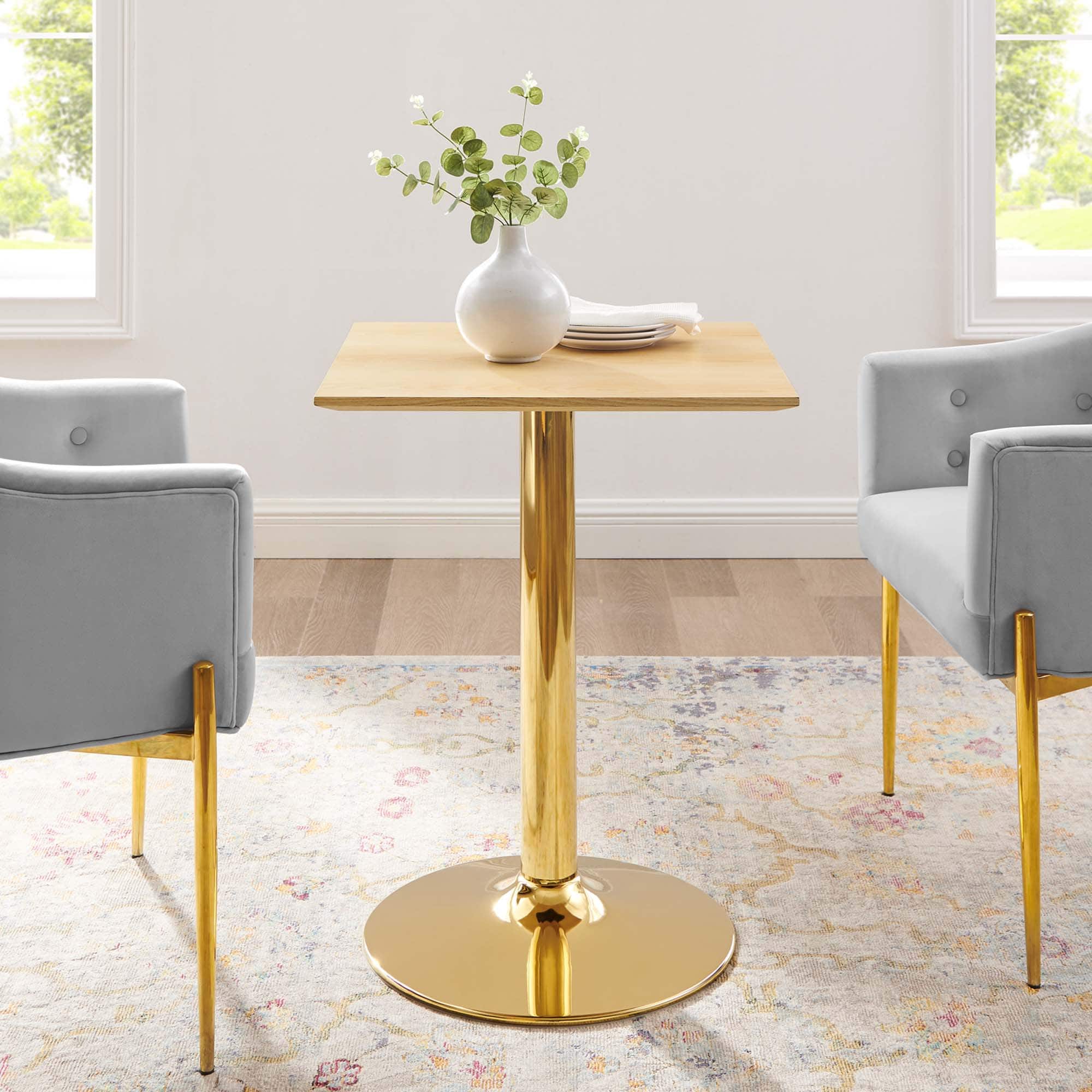 Verne 24" Square Dining Table by Modway - Gold Natural