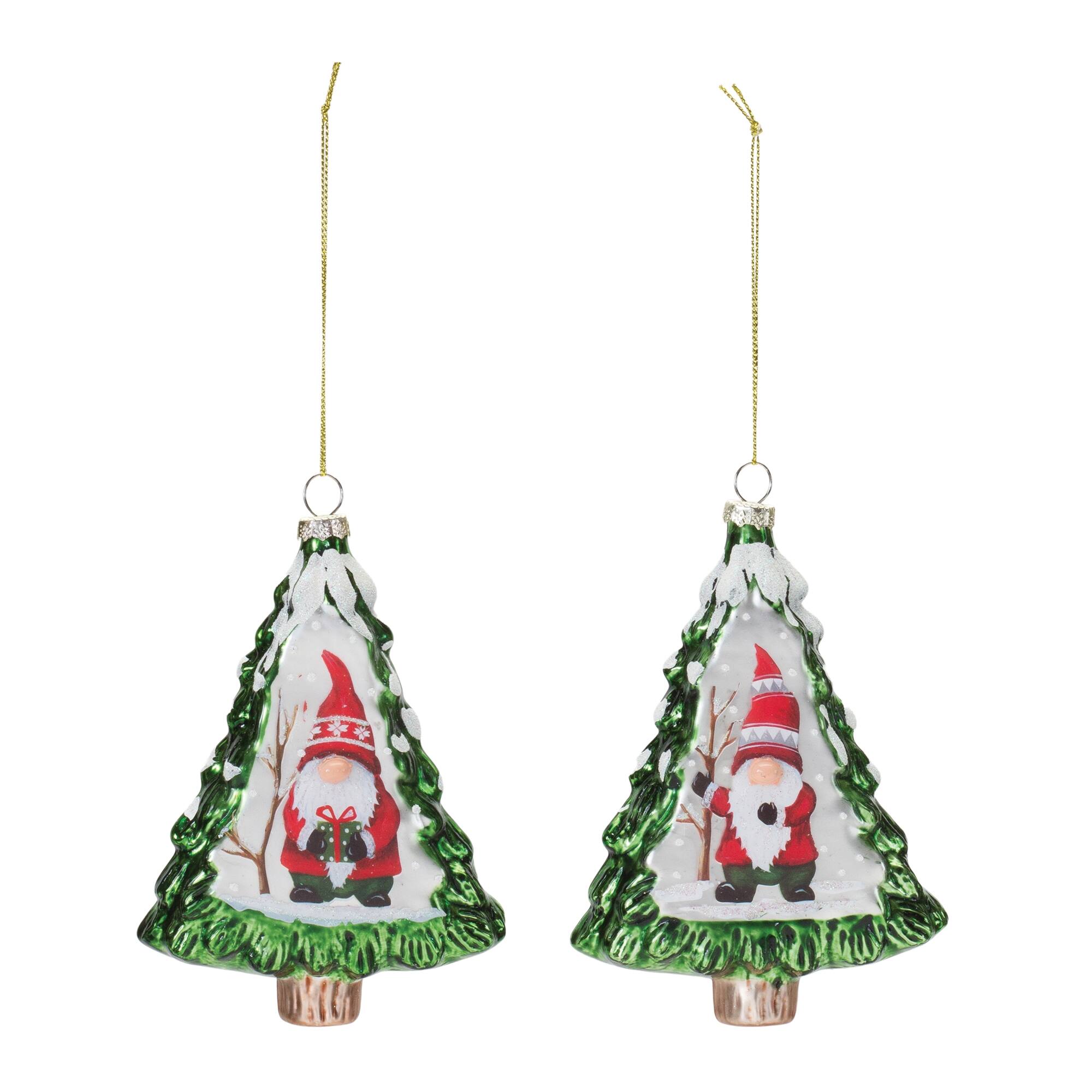 Angle. BreeBe - Gnome Pine Tree Ornament (Set of 12) - Red, Green, White.