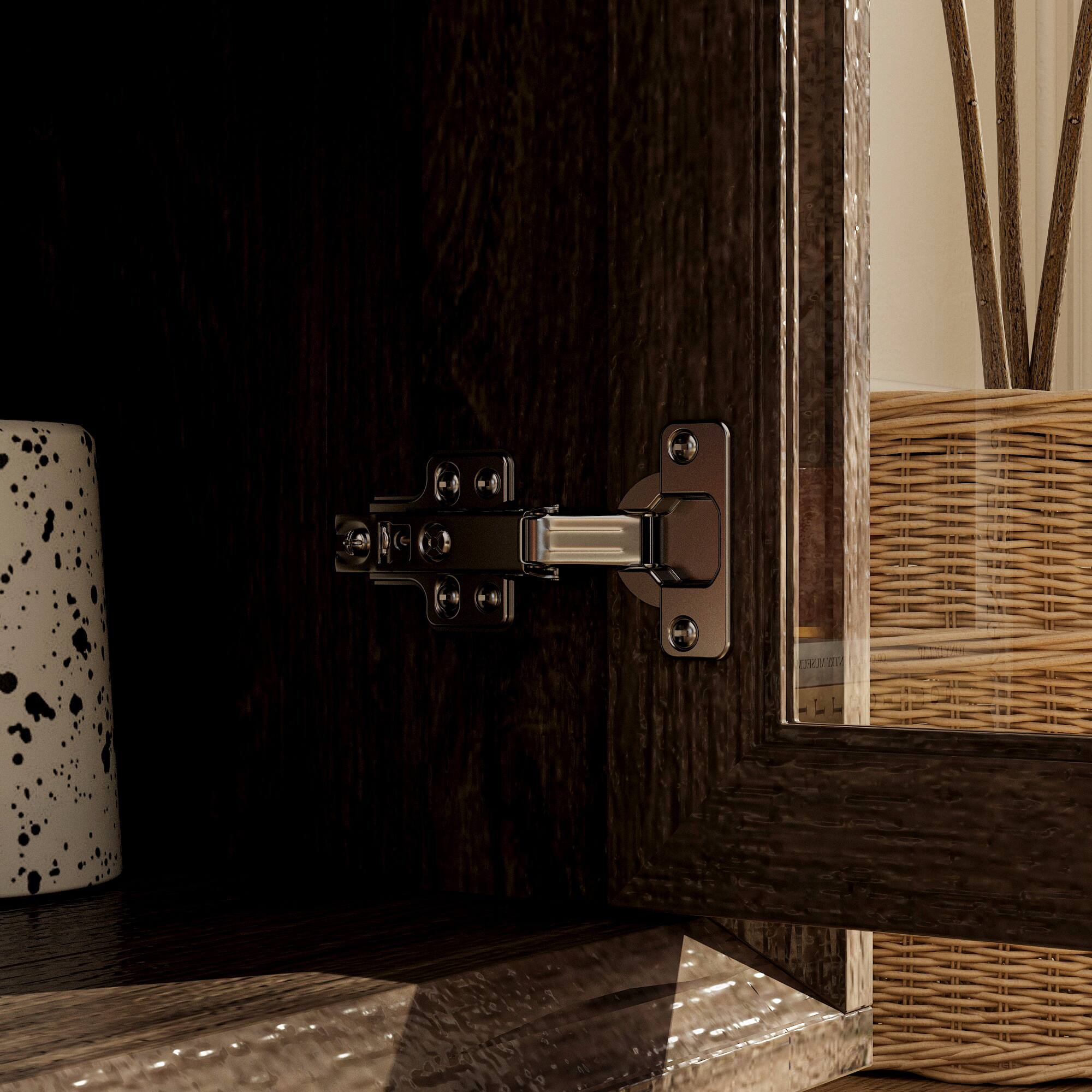 Alt View 7. Famapy - Famapy Wood - Grain Glass - Door Storage & Display Cabinet：Elevate Your Home with Timeless Charm - Brown.