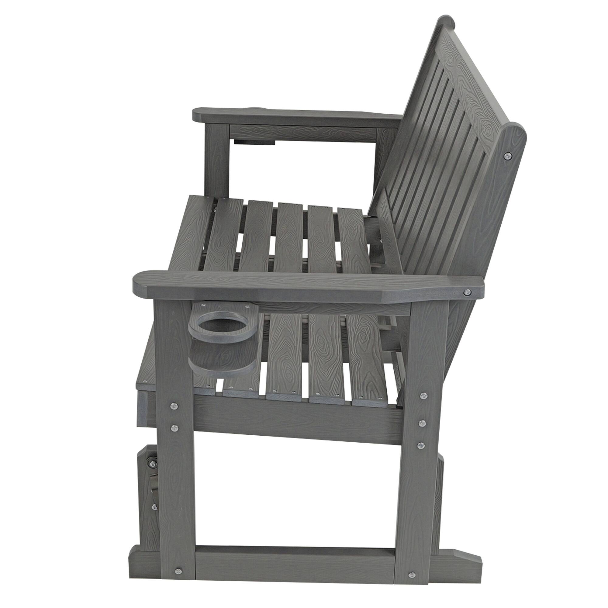 Left. Fortune Candy - Poly Lumber Patio Glider, HIPS Material Weather-Resistant Glider Bench for Outdoor Porch Garden - Gray.