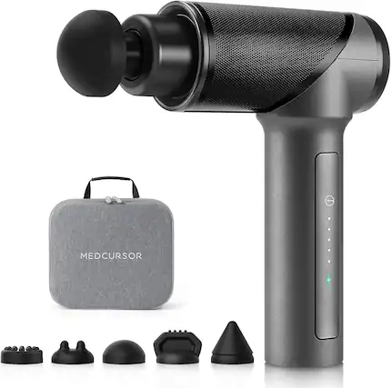 Front. Medcursor - Handheld Percussion Massage Gun - Gray.