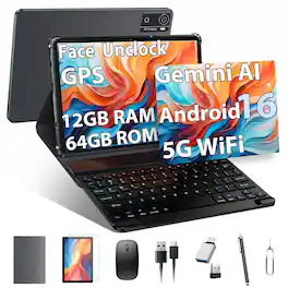 MOONSTARS - 10 inch Android 16 Tablet,12GB RAM 64GB ROM (TF 1TB),MTK6769 Octa-Core,5G WiFi Tablets,BT5.0, GPS, Google Certified - Gray