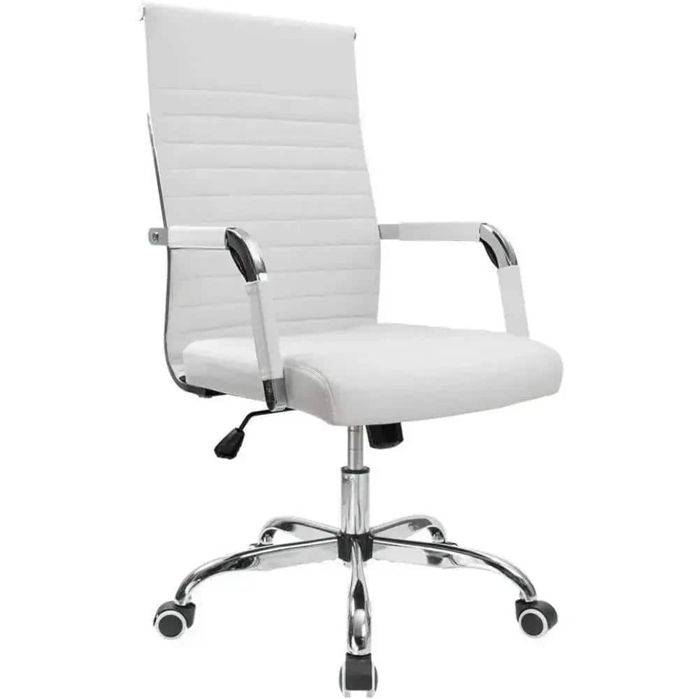 Platinum-Level - Deluxe Executive Office Chair Ergonomic Ribbed PU Leather White - Black