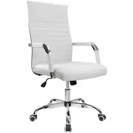 Platinum-Level - Deluxe Executive Office Chair Ergonomic Ribbed PU Leather White - Black