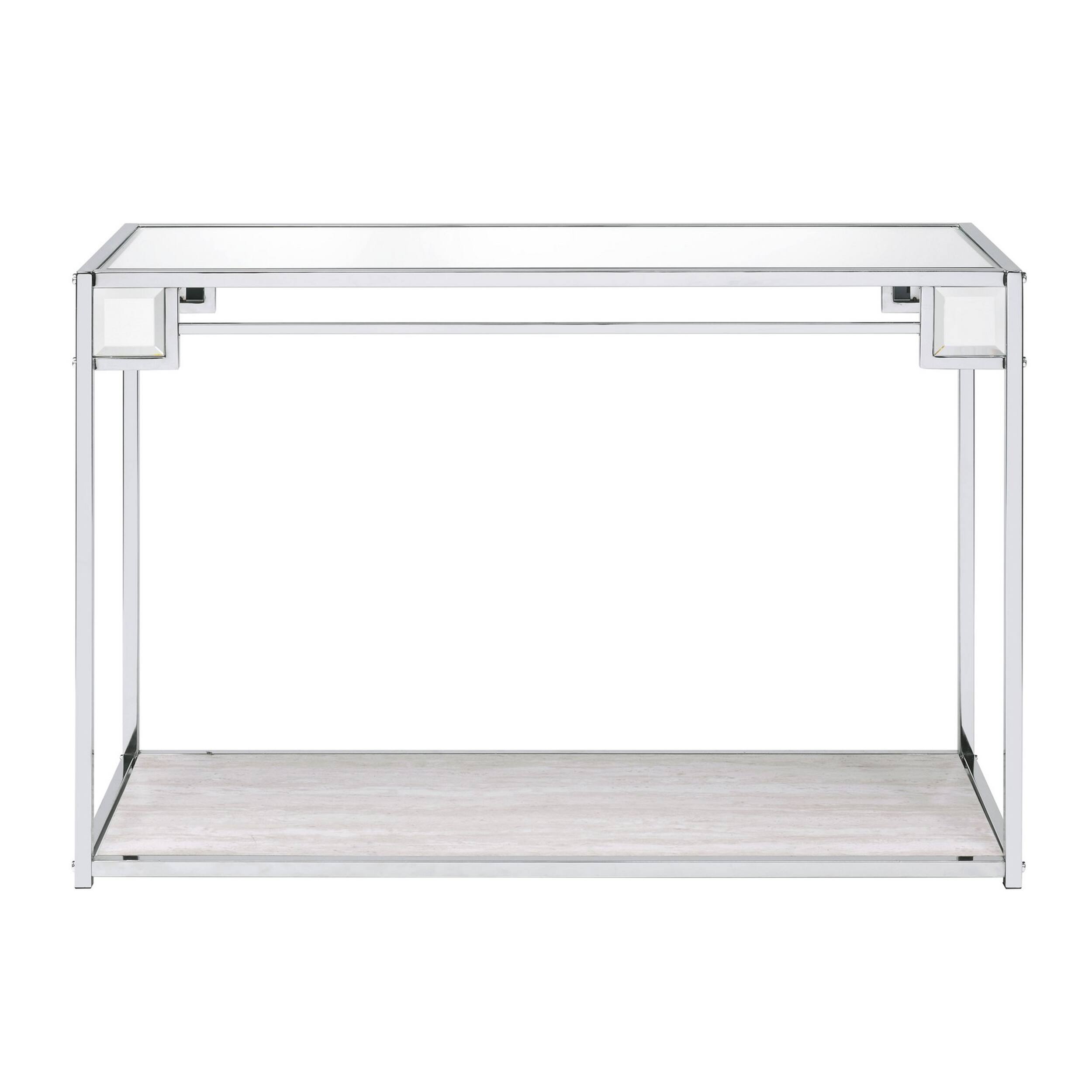 Alt View 1. Manhattan Lane - Mirror Top Metal Console Table with Wooden Open Bottom Shelf - Silver.