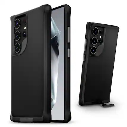 Front. Vena - Built-in Metal Kickstand Case for Samsung Galaxy S24 Ultra - Black - Black.