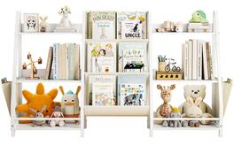 Sugift - 2-in-1 Kids Bookshelf and Toy Organizer with Fabric Pockets and Open Storage Shelves - White