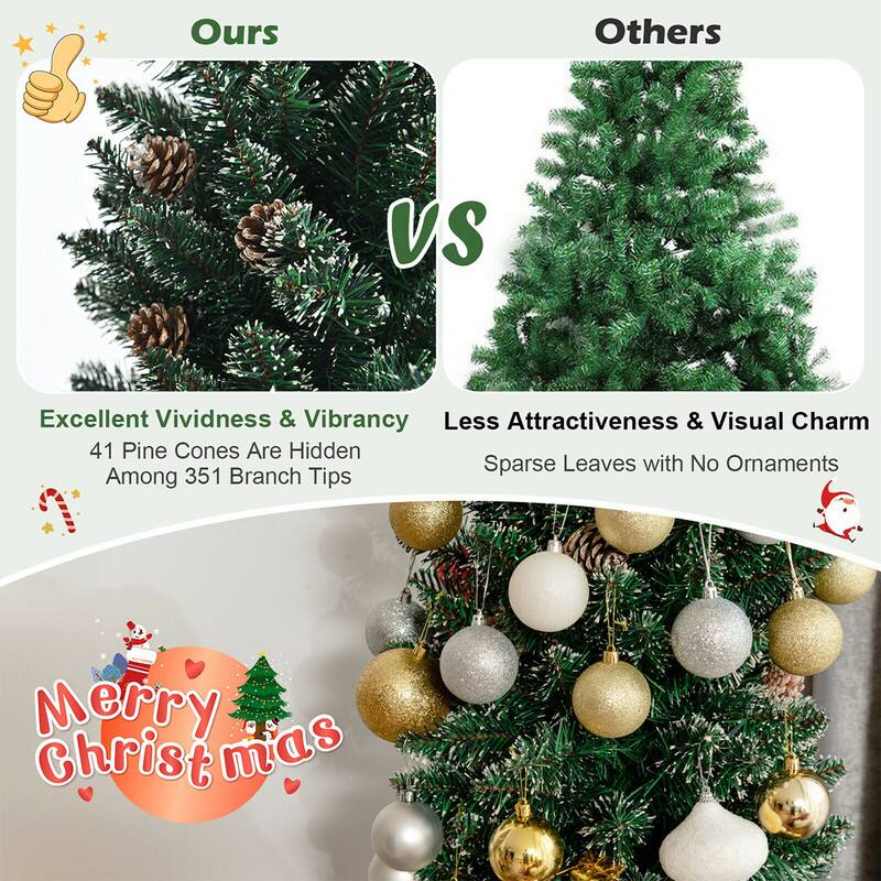 Ours  
Others  
VS  
Excellent Vividness & Vibrancy  
Less Attractiveness & Visual Charm  
41 Pine Cones Are Hidden Among 351 Branch Tips  
Sparse Leaves with No Ornaments  
Merry Christmas