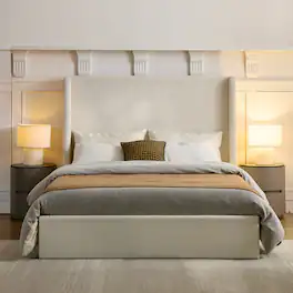 Anysun - King Wingback Platform Bed - Chenille, 52.3" High Headboard, No Box Spring, Easy Assembly & No Noise - Ivory