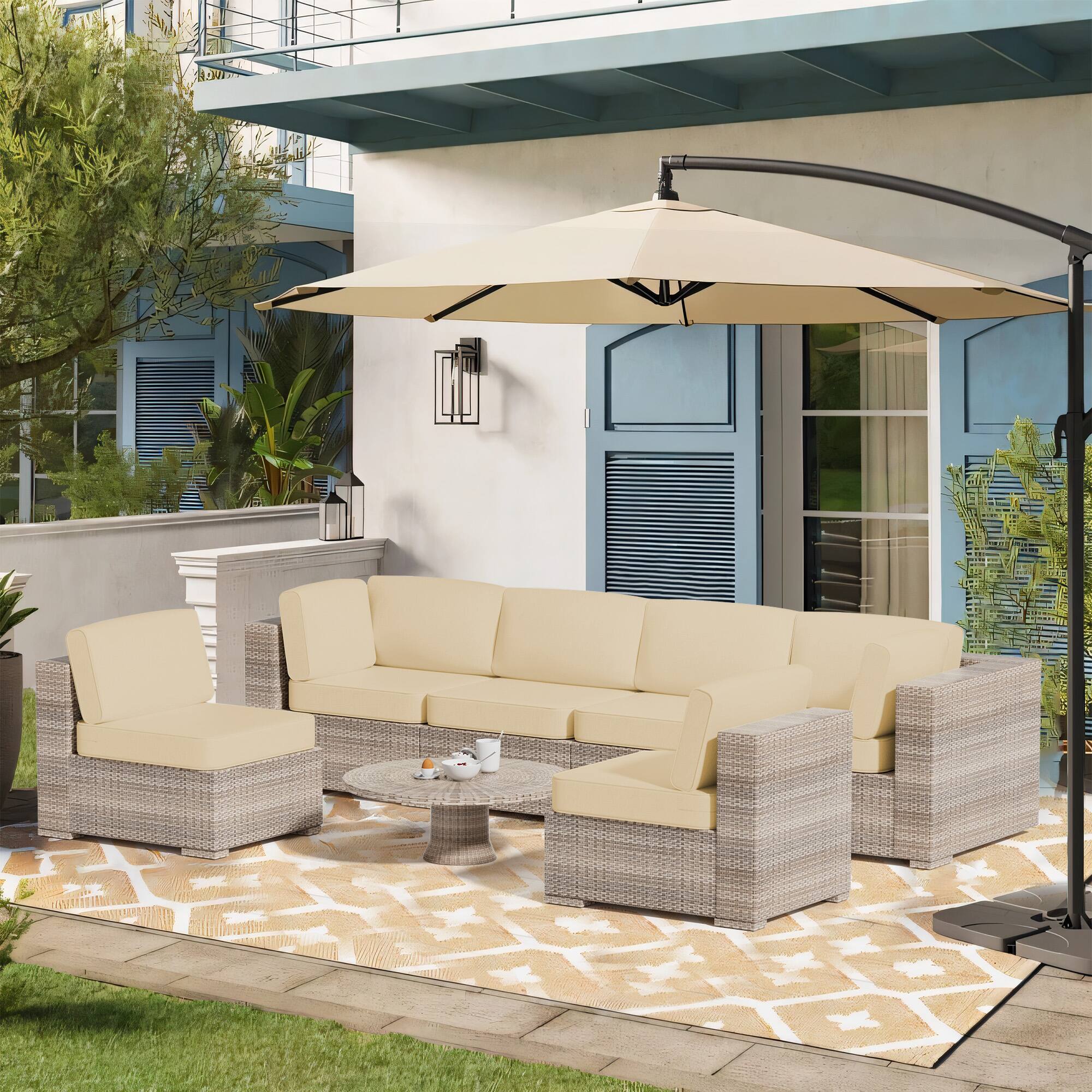 Alt View 1. RYHNUYNE - 14-Piece Outdoor Patio Sofa Cushions, Khaki Seat Cushion with Zipper, Water-Resistant Patio Furniture Cushion - Khaki.