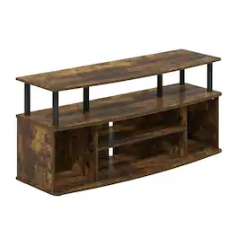 FurniFact - Large entertainment center for up to 55-inch TV in Amber Pine and Black finish - Amber Pine/Black