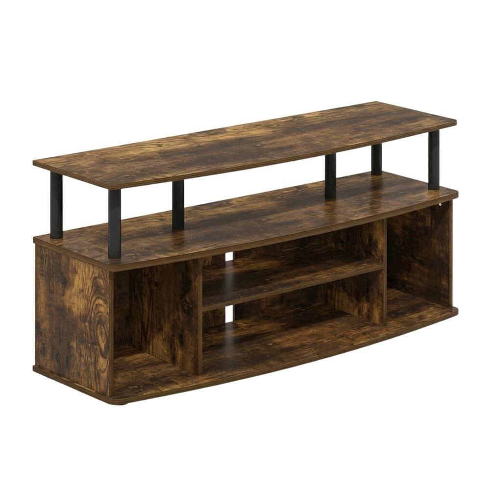Left. FurniFact - Large entertainment center for up to 55-inch TV in Amber Pine and Black finish - Amber Pine/Black.