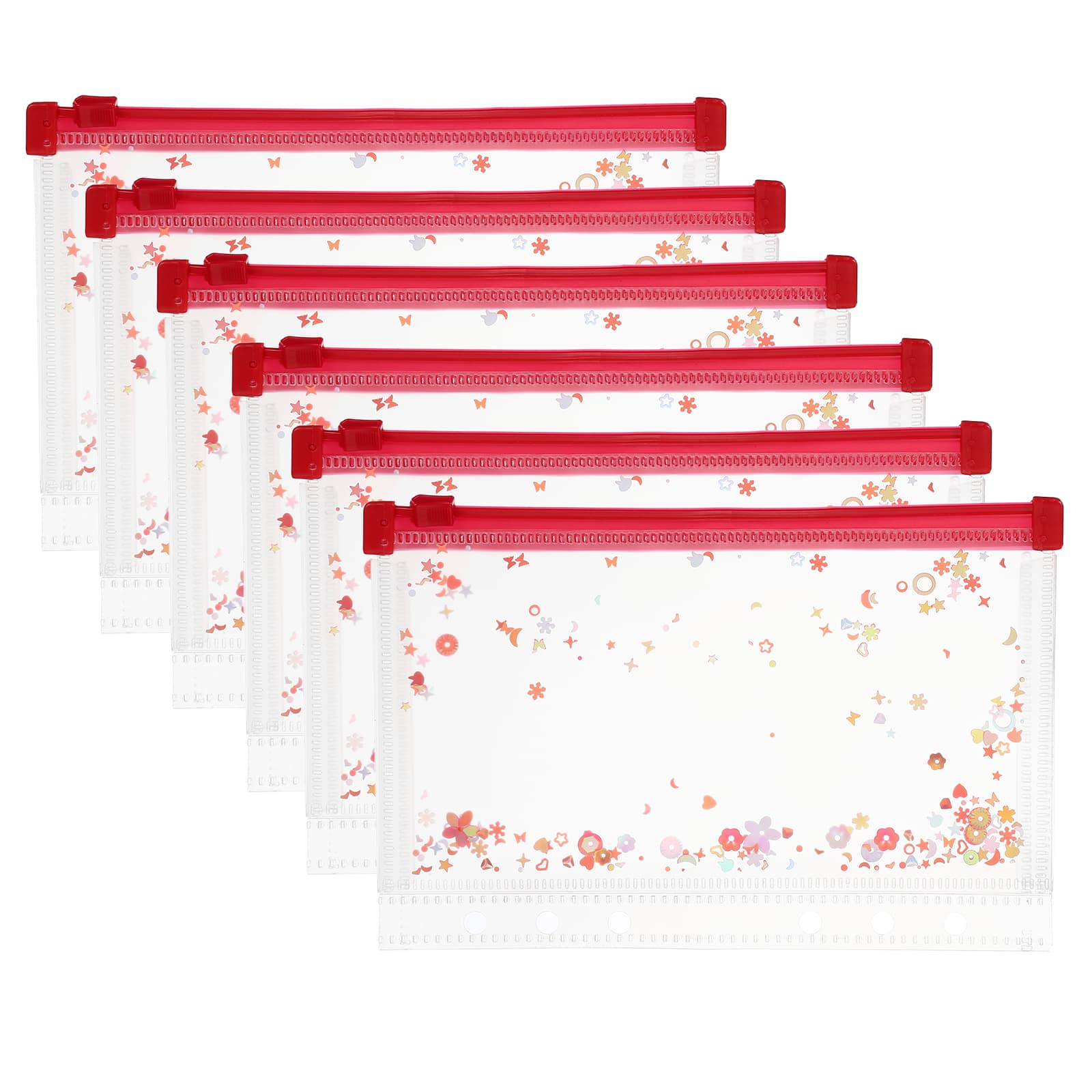 Unique Bargains - 6pcs A6 Plastic Binder Zipper Pockets 7x5 Inch Clear Envelope Folders Planner Waterproof with Sequin Decor - Red price history on PriceWatchPro