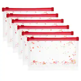 Unique Bargains - 6pcs A6 Plastic Binder Zipper Pockets 7x5 Inch Clear Envelope Folders Planner Waterproof with Sequin Decor - Red