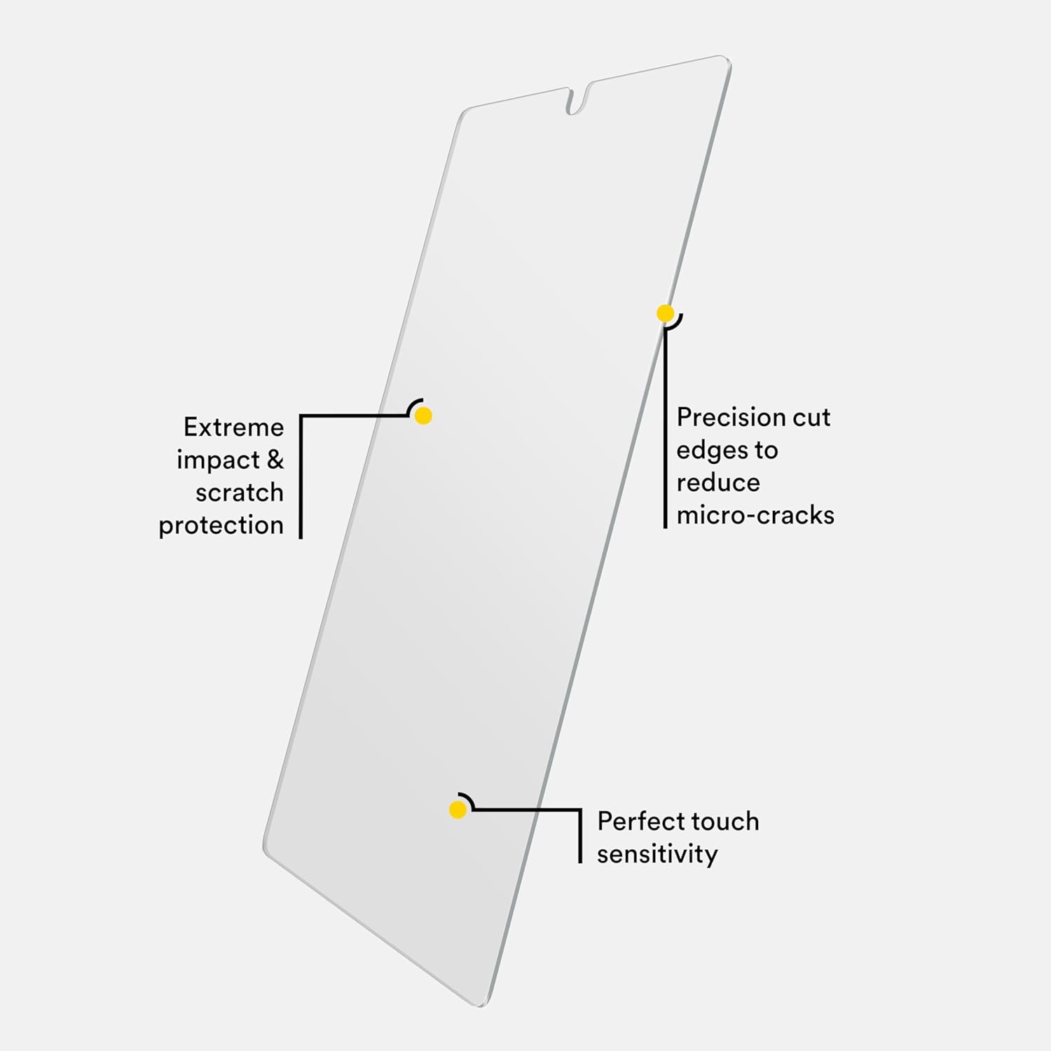 Extreme impact & scratch protection  
Precision cut edges to reduce micro-cracks  
Perfect touch sensitivity