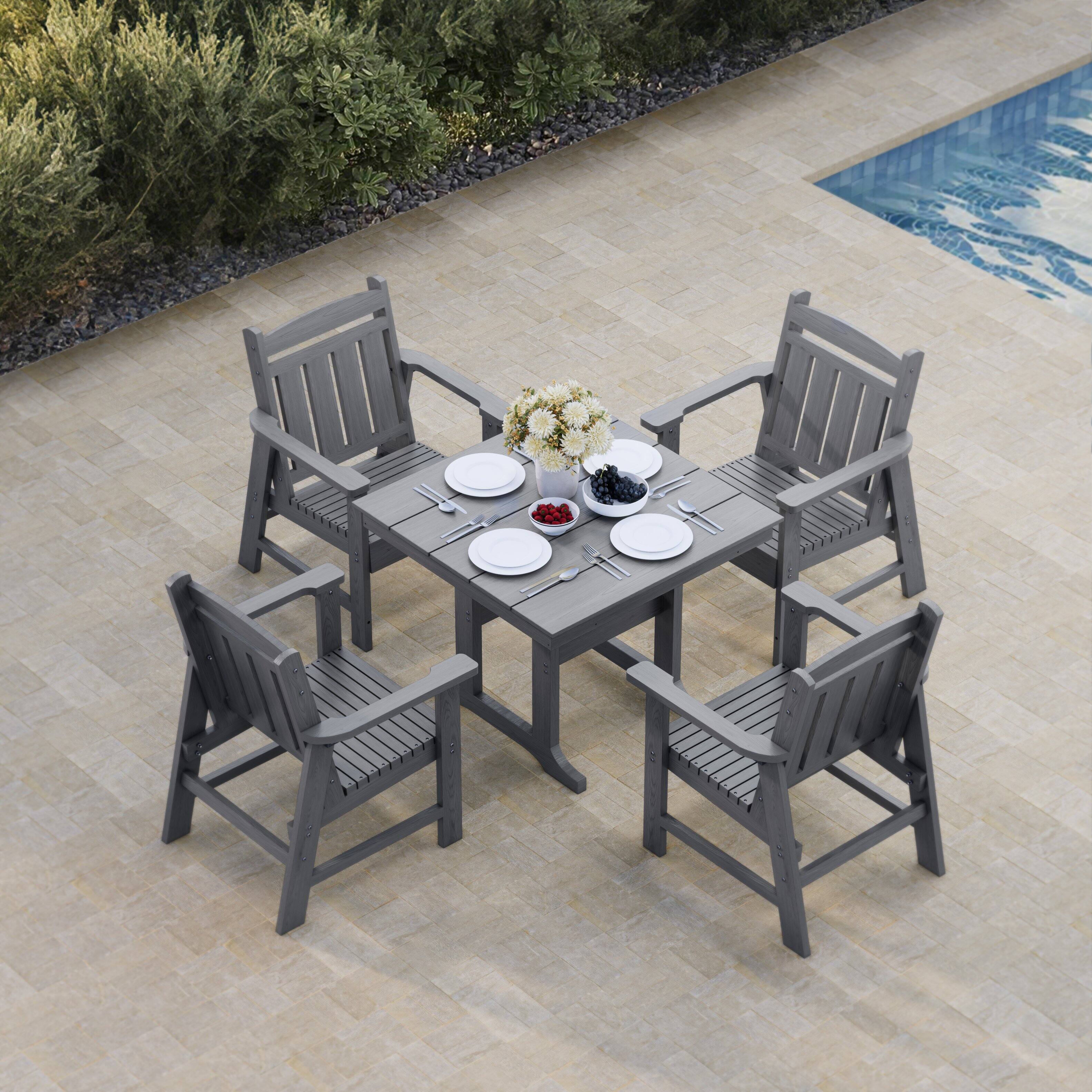 Angle. Fortune Candy - Modern HDPE Patio Dining Set, 5-Piece Poly Lumber Table & Chairs with Umbrella Hole, Weather-Resistant for Yard & Lawn - Gray.