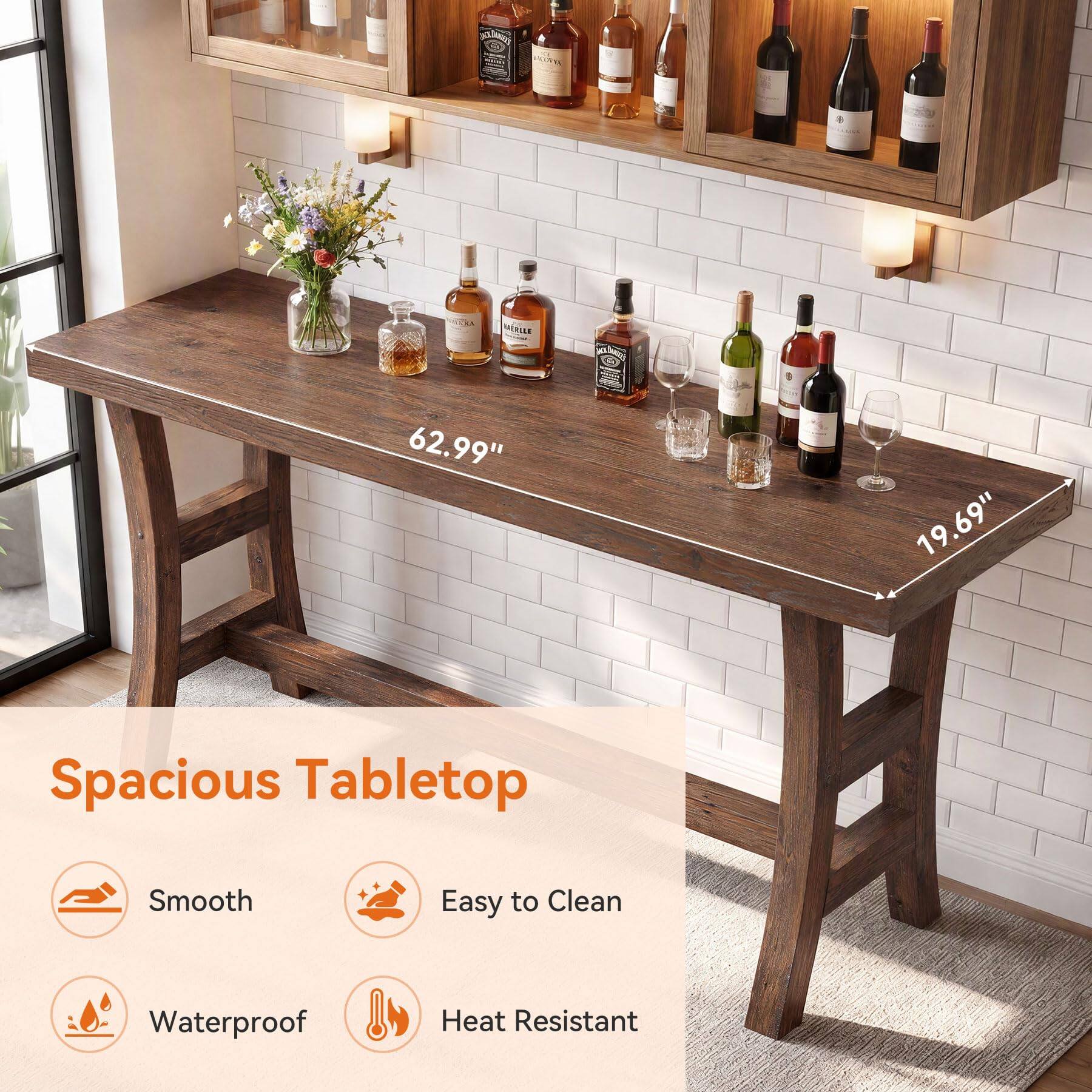 Spacious Tabletop

Smooth
Easy to Clean
Waterproof
Heat Resistant

62.99"
19.69"
