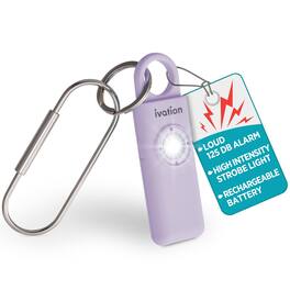Ivation - Personal SOS Keychain Alarm, 130 dB Rechargeable Personal Alarm w/LED Strobe Light - Lavender