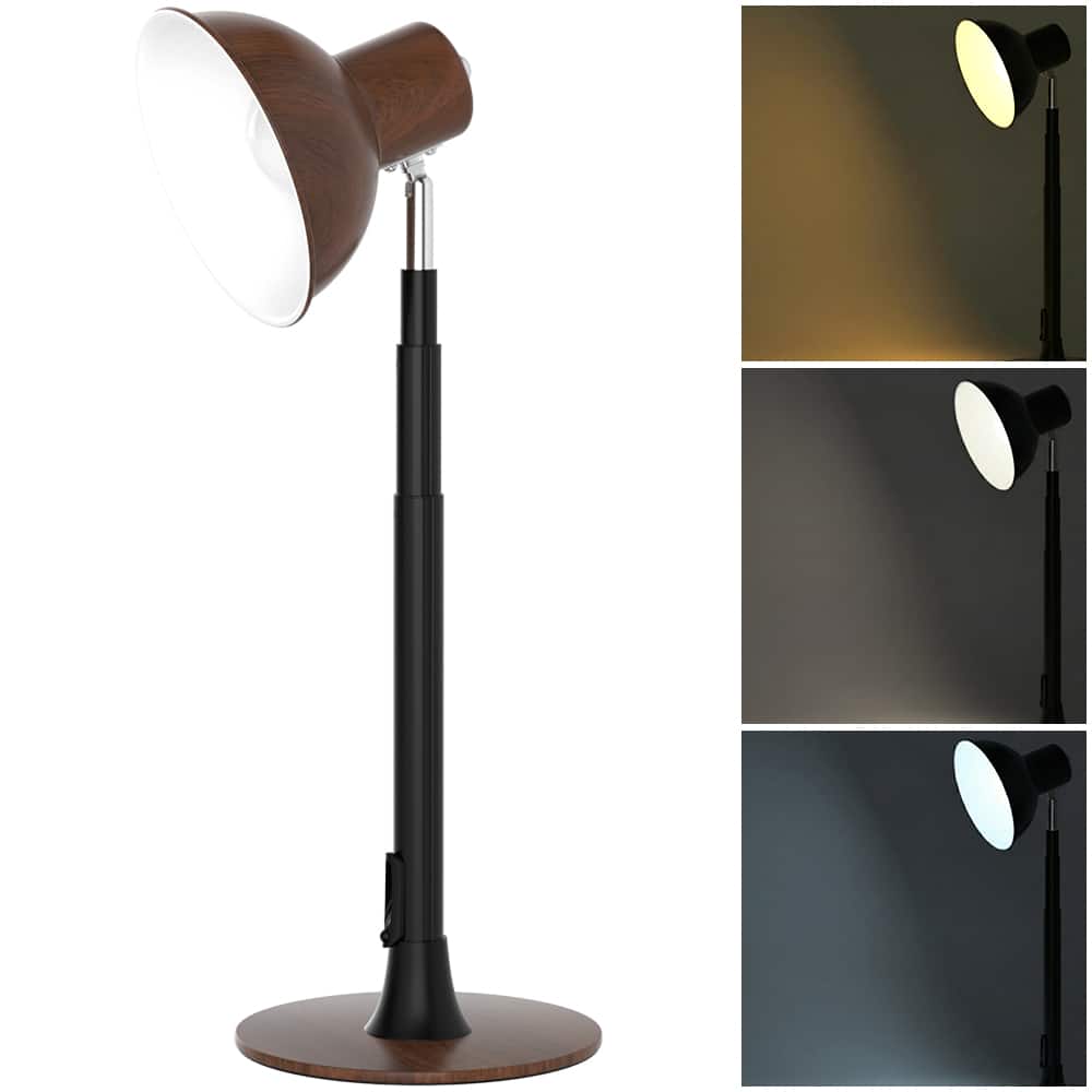Topteng - Height Adjustable LED Floor Lamp,3 Color Temperatures,10%-100% Dimmable,150° Rotating Shade for Bedroom/Office Lighting - Walnut