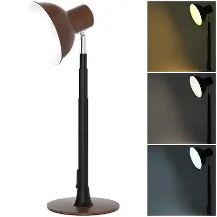 Front. Topteng - Height Adjustable LED Floor Lamp,3 Color Temperatures,10%-100% Dimmable,150° Rotating Shade for Bedroom/Office Lighting - Walnut.