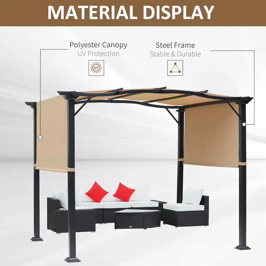 Outsunny 8' x 10' Retractable Pergola Canopy Steel Frame Polyester ...