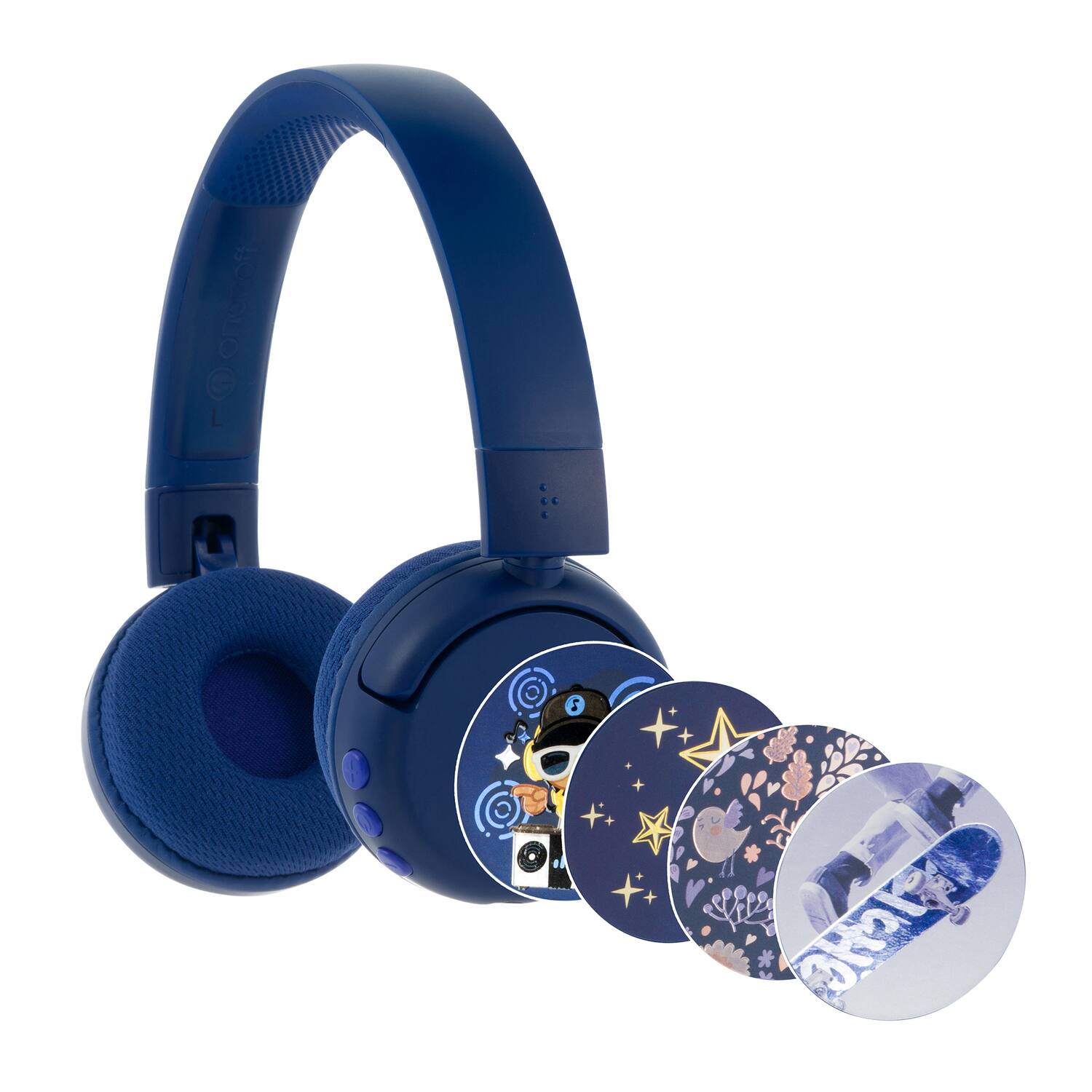 Front. ONANOFF - Onanoff Bt-bp-pop-fun-bl Pop Fun Foldable Bluetooth Kids Headphone With Microphone, Safeaudio Volume Limiting (blue) - Blue.