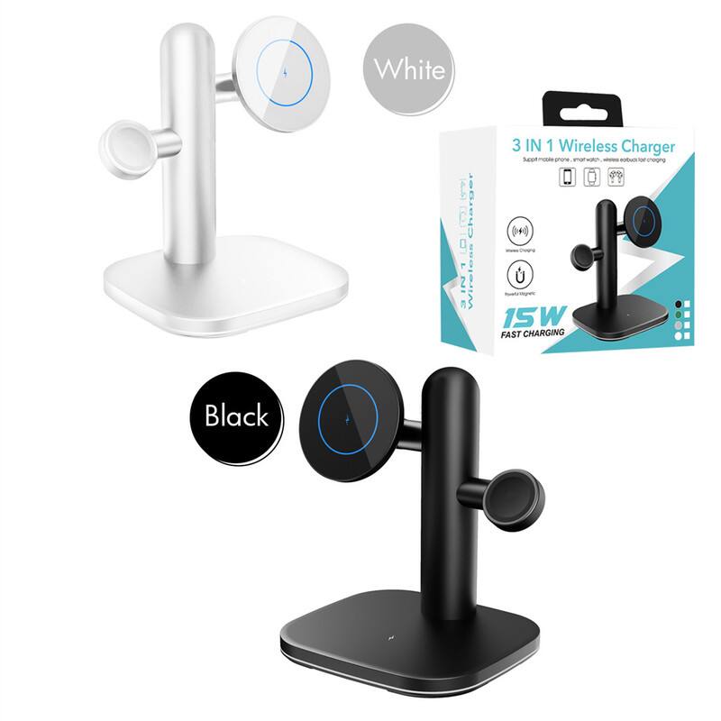 White & Black 3 IN 1 Wireless Charger - 15W FAST CHARGING