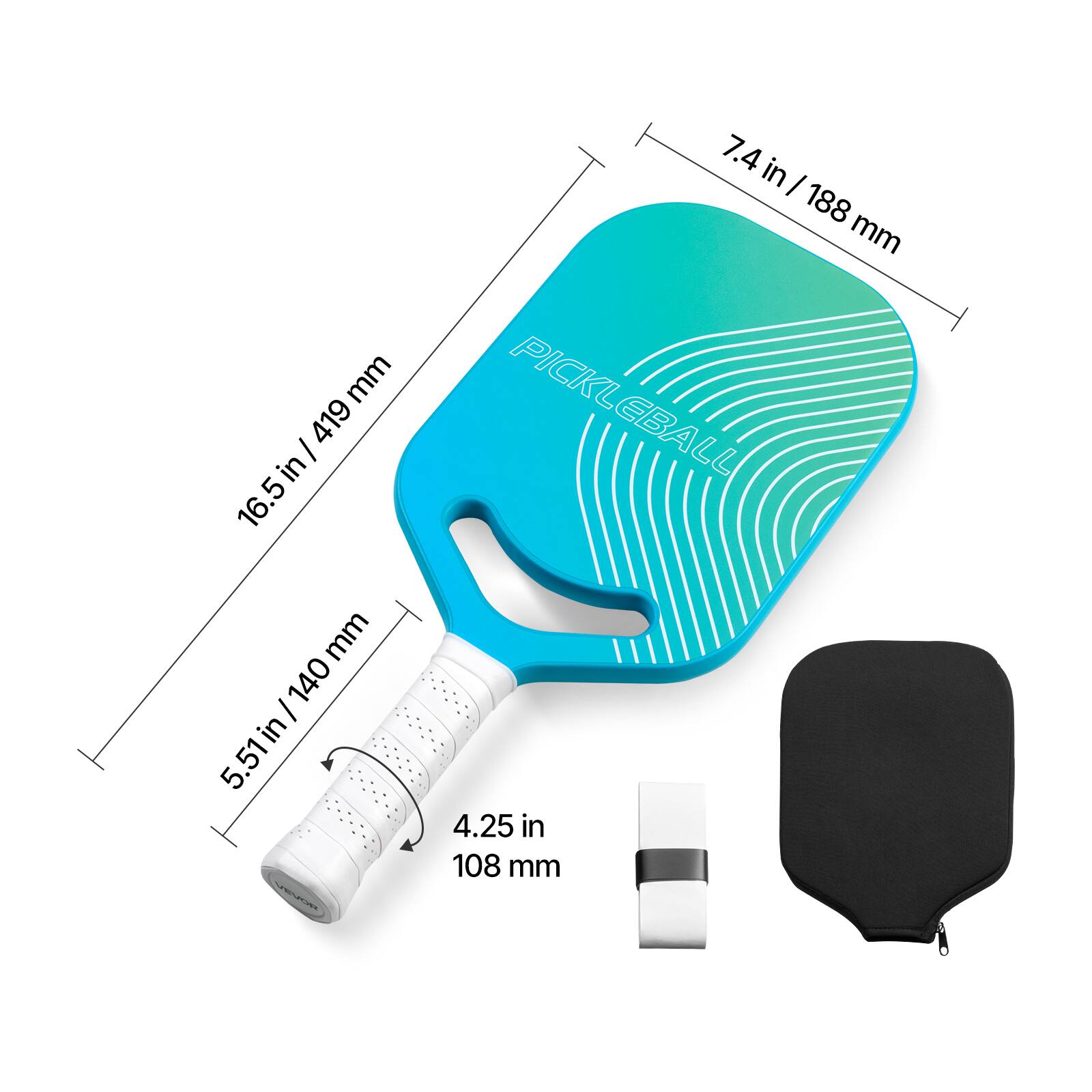 - 16.5 in / 419 mm
- 7.4 in / 188 mm
- 5.51 in / 140 mm
- 4.25 in / 108 mm