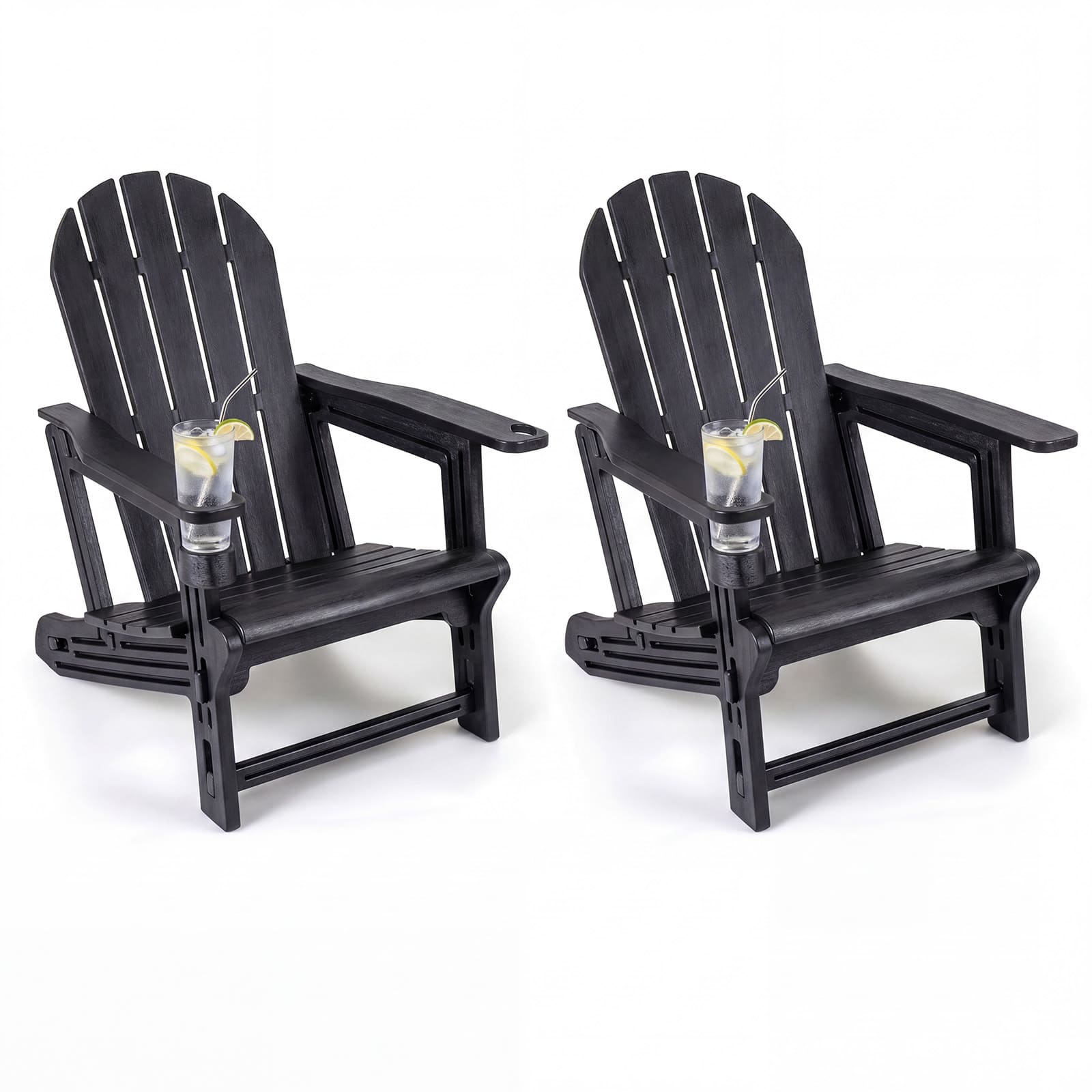 Gymax - Adirondack Chair Set of 2 w/ Cup Holder & Wooden Texture for Lawn Patio - Black price history on PriceWatchPro
