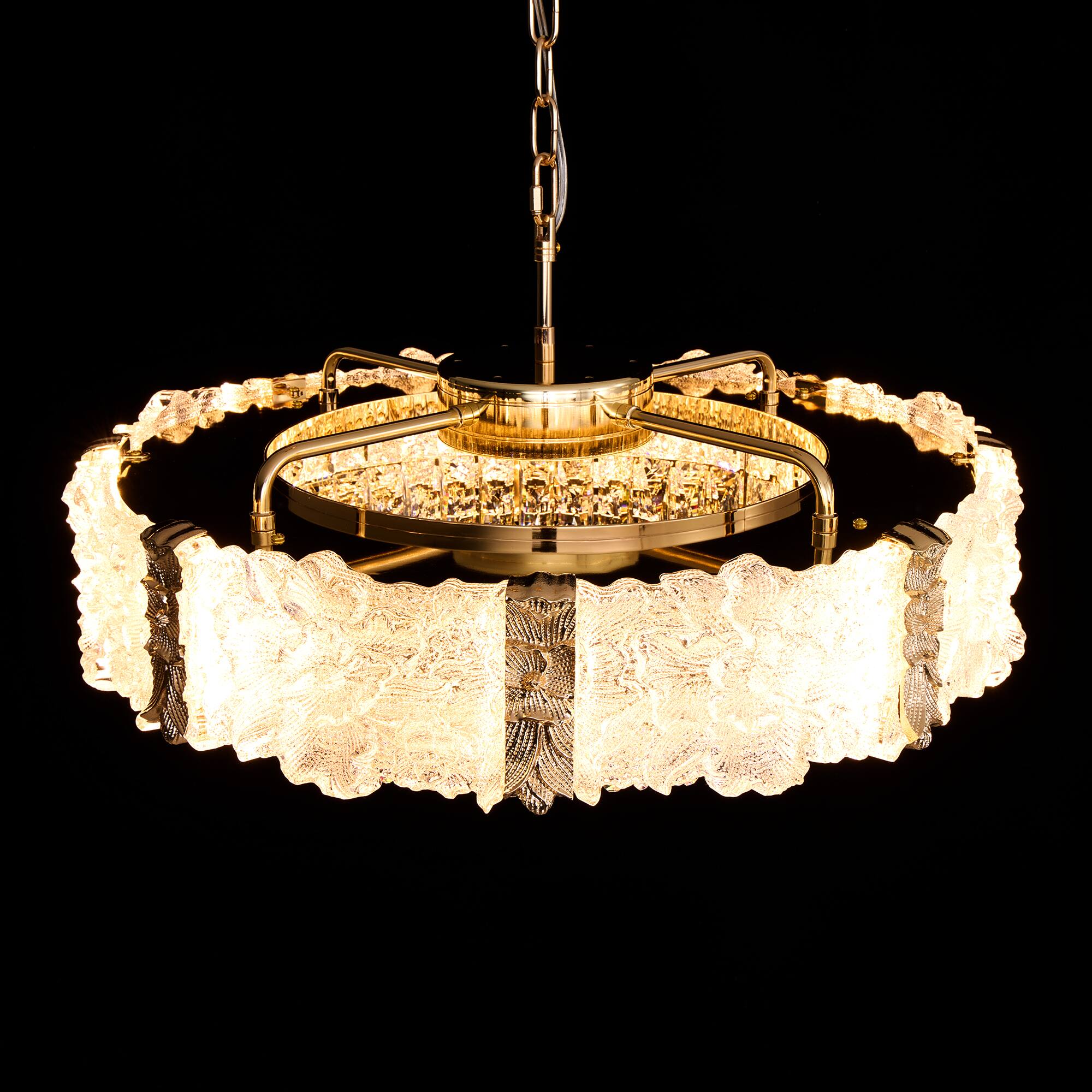 Alt View 4. Siljoy - 24 Inch Oval Luxury Gold Crystal Chandelier with Icy Texture Glass, Pendant Light for Dining Room, Living Room - Champagne Gold.
