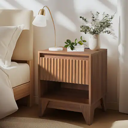 Front. Koligey - Drawer Nightstand With Charging Station, Versatile Side Table With Storage - brown.