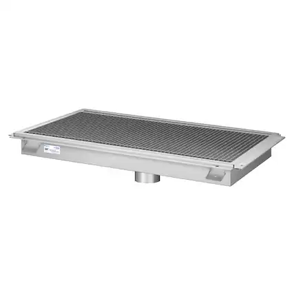Front. Koolmore - 18" x 36" Stainless Steel Floor Trough Drain, 14-Gauge with Subway-Style Grating & Removable Drain Basket, NSF Listed - Stainless-Steel.