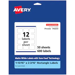 Avery - Rectangle Labels, 1-13/16" x 2-3/16", 600 Labels - White
