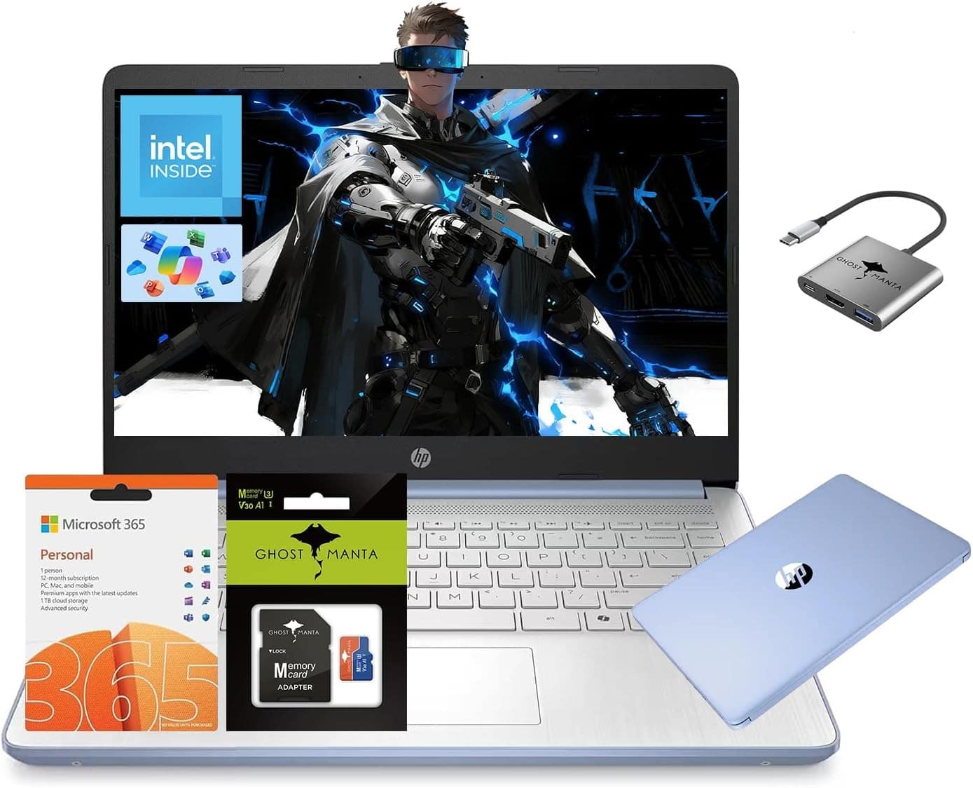 intel INSIDE  
GHOST MANTA  
Microsoft 365 Personal  
GHOST MANTA  
Memory Card Adapter  
V30 A1  
1 person subscription  
PC, Mac and mobile  
Advanced security  
1 TB