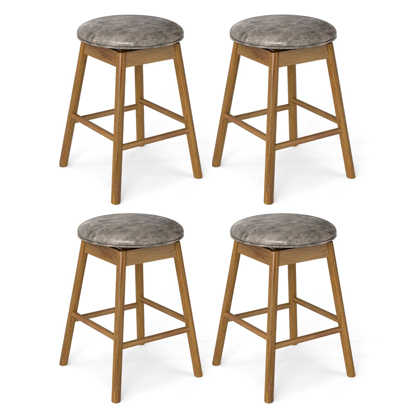 Front. Gymax - Gymax 25'' Swivel Counter Height Barstools Set of 4 w/Solid Wood Legs and Footrests - Grey.