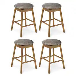 Gymax - 25'' Swivel Counter Height Barstools Set of 4 w/Solid Wood Legs and Footrests - Gray