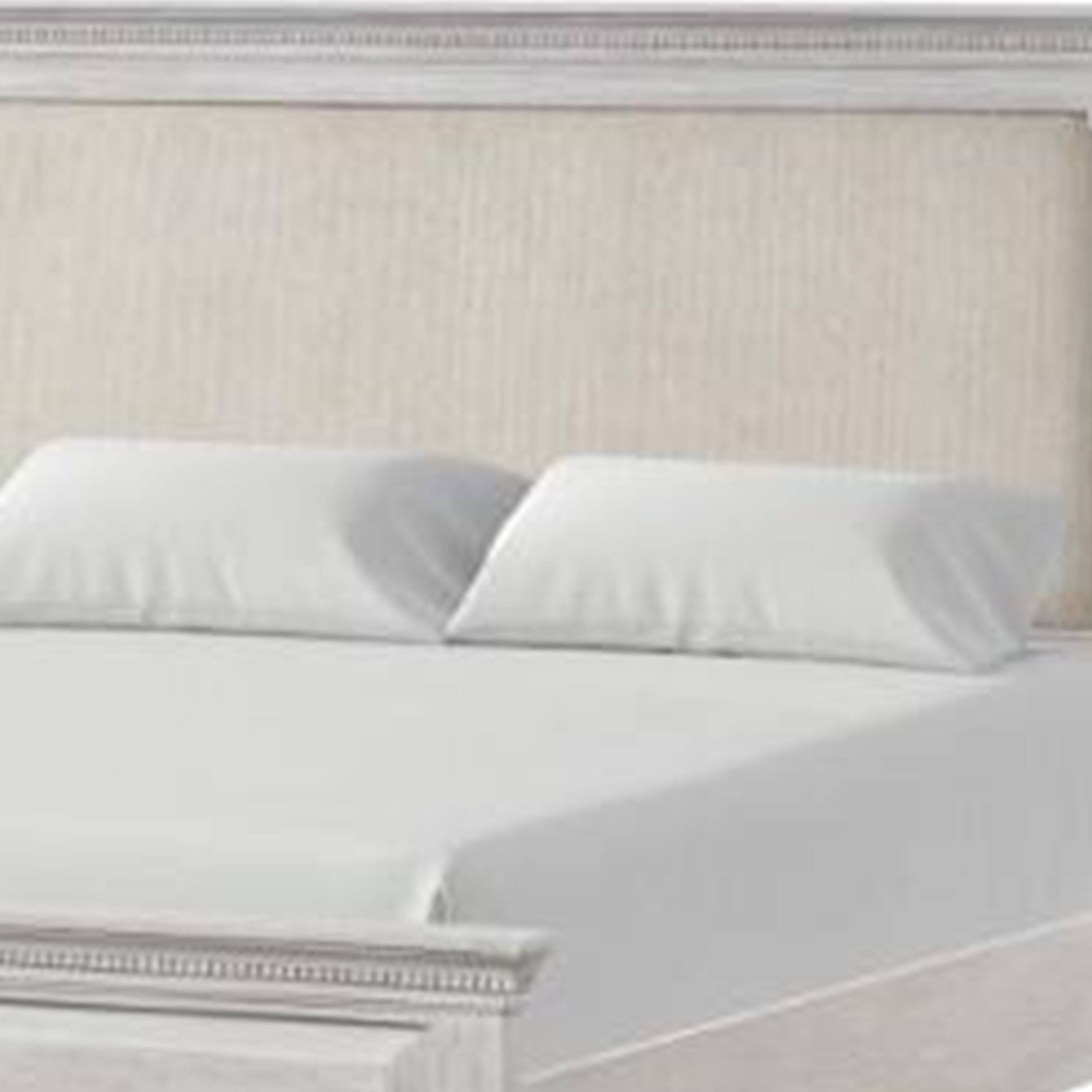 Alt View 1. Manhattan Lane - Leyne Queen Bed, Cream Upholstery, Dentil Molding Weathered Gray Wood - Gray, Cream.