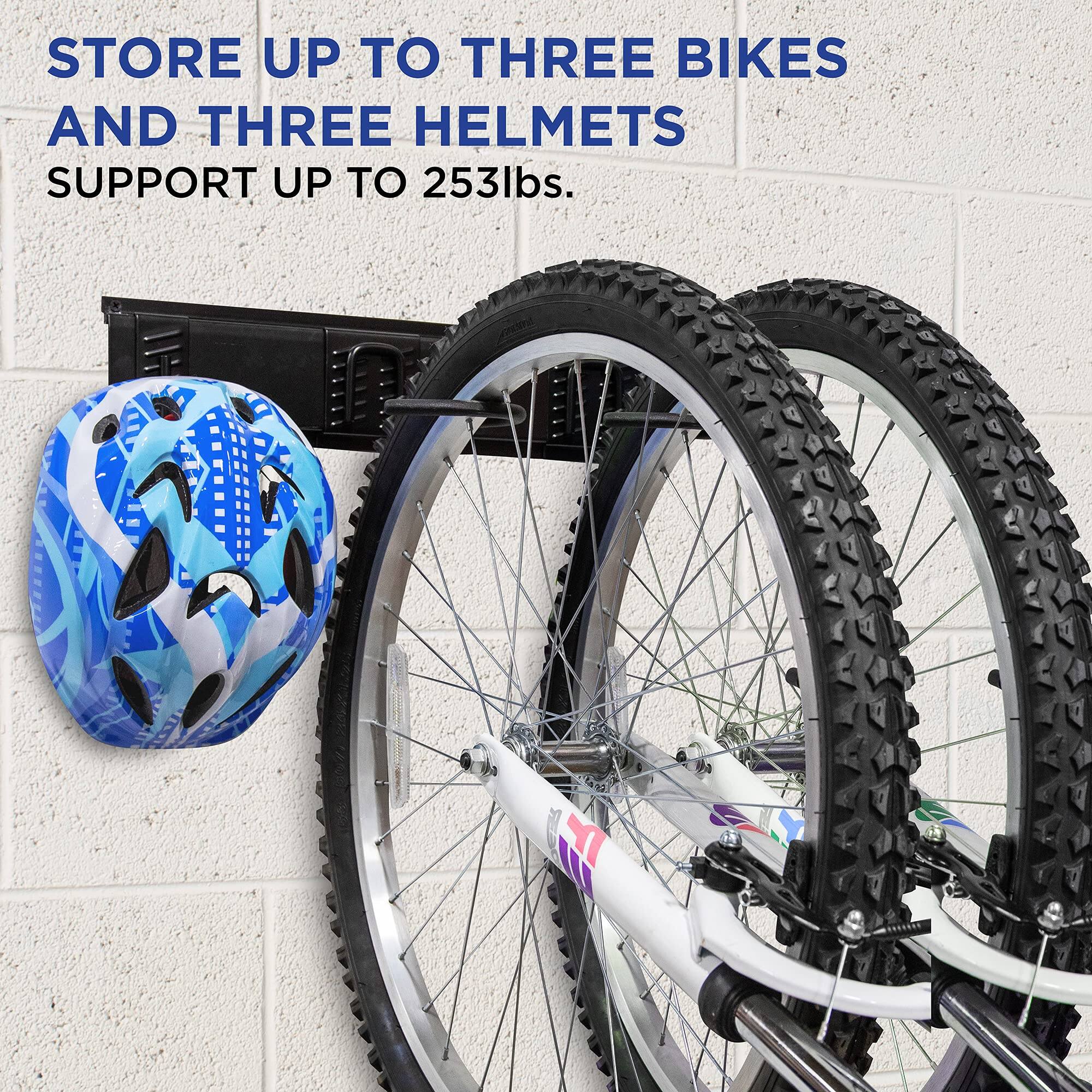 STORE UP TO THREE BIKES AND THREE HELMETS SUPPORT UP TO 253lbs.
