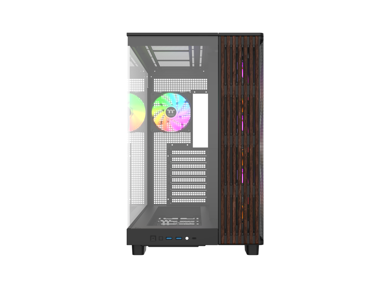 Alt View 4. Thermaltake - Thermaltake View 380 XL WS ARGB Mid Tower; Wood Trim; 4x ARGB Fans; 360mm Rad; 420mm GPU; ATX/mATX/mITX - Wood Trim.