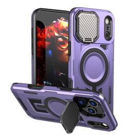 Dteck - Heavy Duty Rugged Case for Apple iPhone 17 Pro Max Shock-absorbent Lens Stand 2-Layer Protective PC TPU Back Cover Shell - Purple