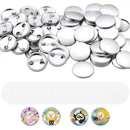 VEVOR - Button Maker Supplies 200 Sets 0.98 in / 25 mm Pin Back Button Parts, with Metal Backs, Metal Shells, Clear Mylar Films - Silver & White