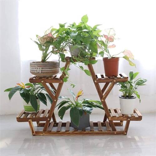 Alt View 1. SlickBlue - 6-Shelf Solid Wood Plant Holder with Triangular Frame for Indoor Outdoor - Brown.