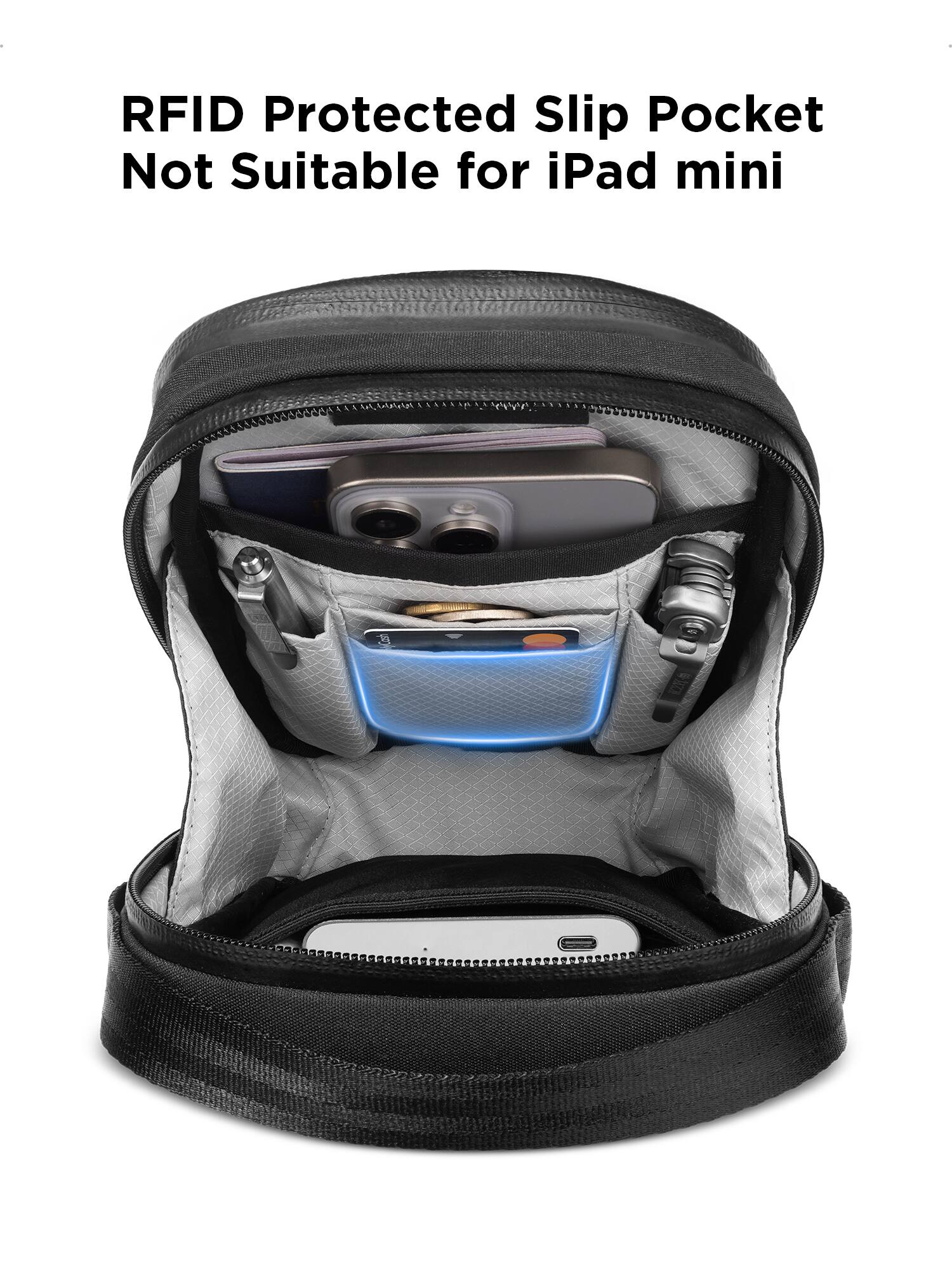 RFID Protected Slip Pocket  
Not Suitable for iPad mini