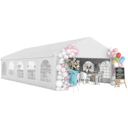 Front. Outsunny - 16' x 32' Heavy Duty Party Tent & Carport with Removable Sidewalls and Double Doors, Large Canopy Tent - White.