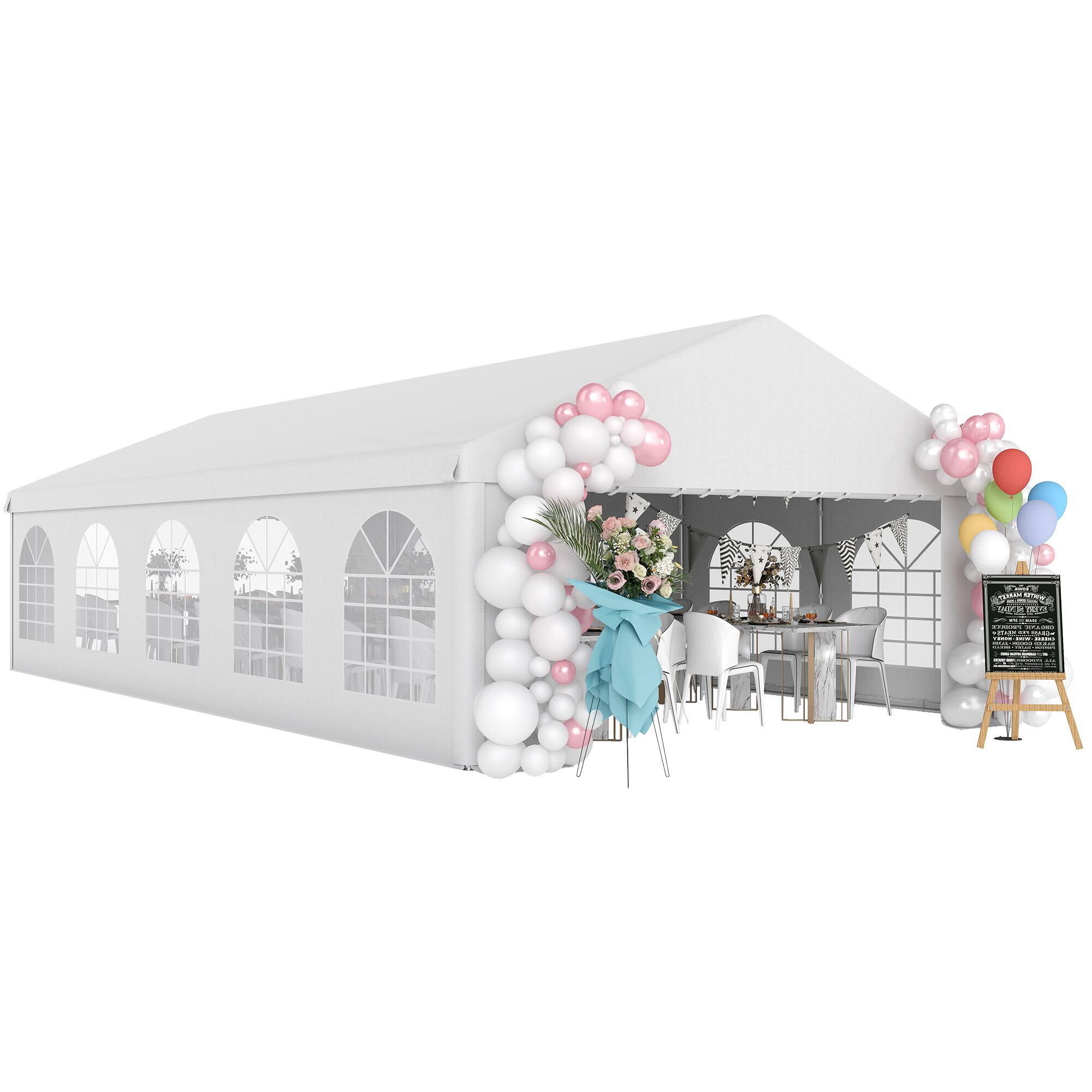 Front. Outsunny - 16' x 32' Heavy Duty Party Tent & Carport with Removable Sidewalls and Double Doors, Large Canopy Tent - White.