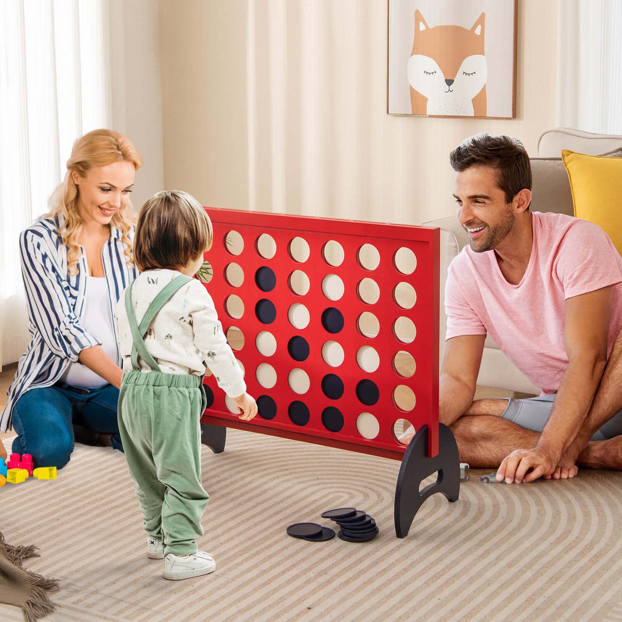 Alt View 7. Costway - Costway 4-in-a-row Game Set with 42 PCS Chips & 600D Oxford Fabric Carrying Bag Wooden - Red.