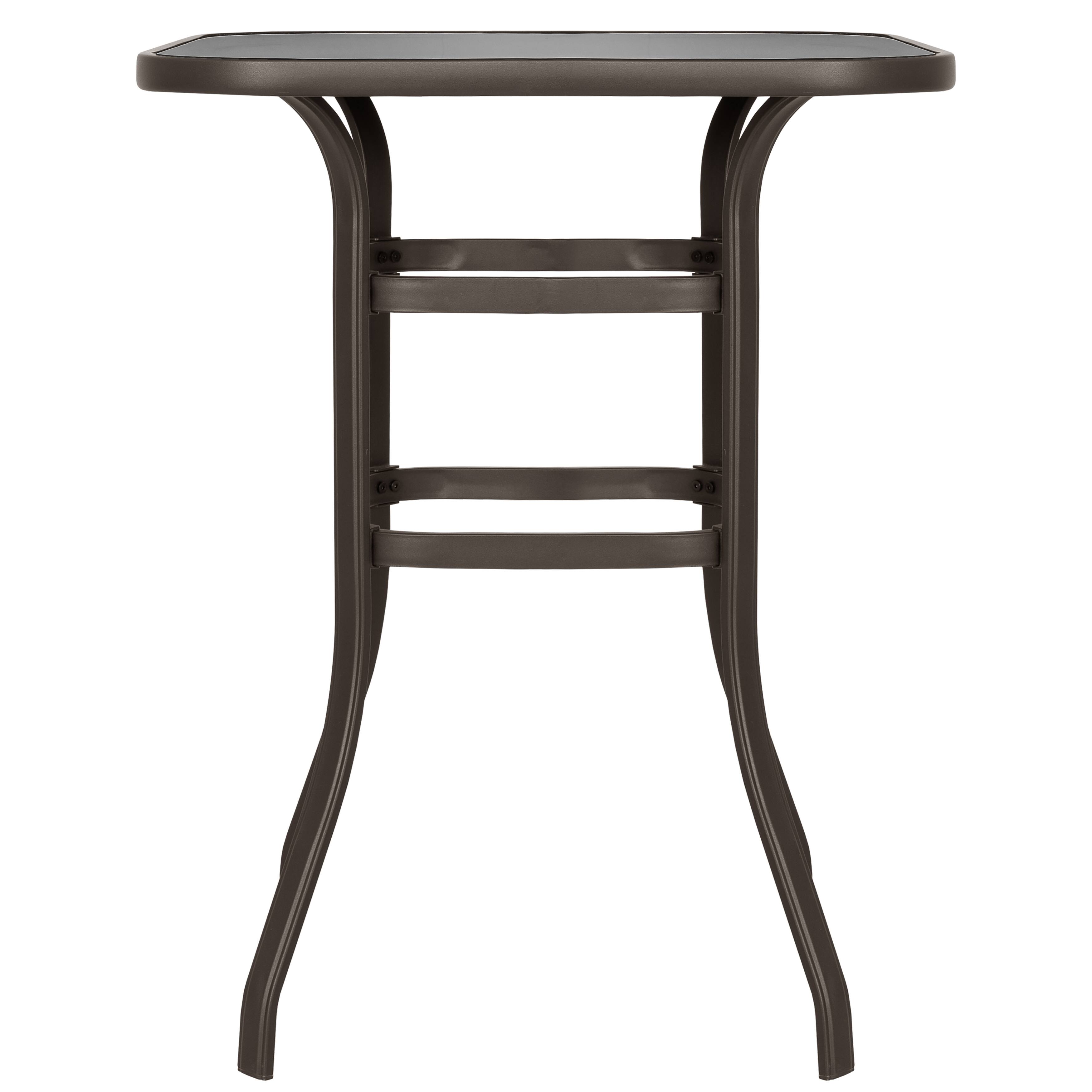 Alt View 7. Nuu Garden - 32" Square Outdoor Bar Table, Tempered Glass Tabletop, Powder-coated Iron Frame - Brown with Gold Speckles.