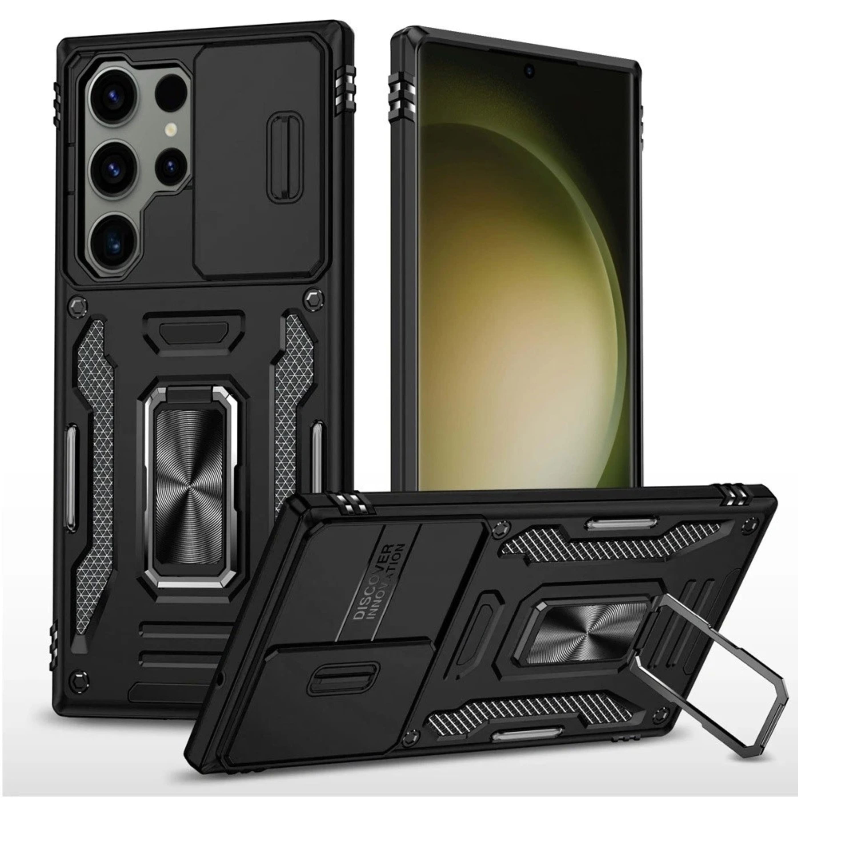 Kitcheniva - Shockproof Dual Layer Magnetic Ring Stand Lens Cover Protective Phone Case For Samsung S23 - Black