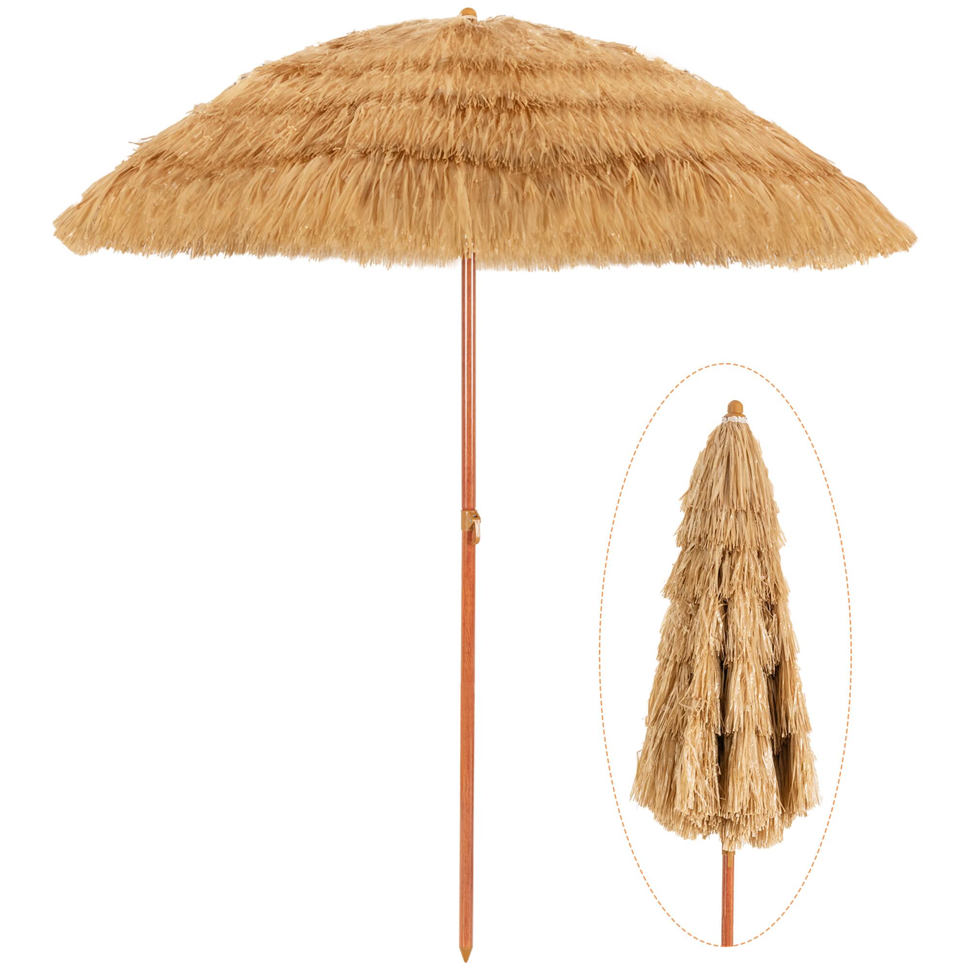Alt View 8. Gymax - Gymax 6.5ft Thatch Tiki Beach Umbrella Outdoor Patio Umbrella w/ Adjustable Tilt - Khaki.