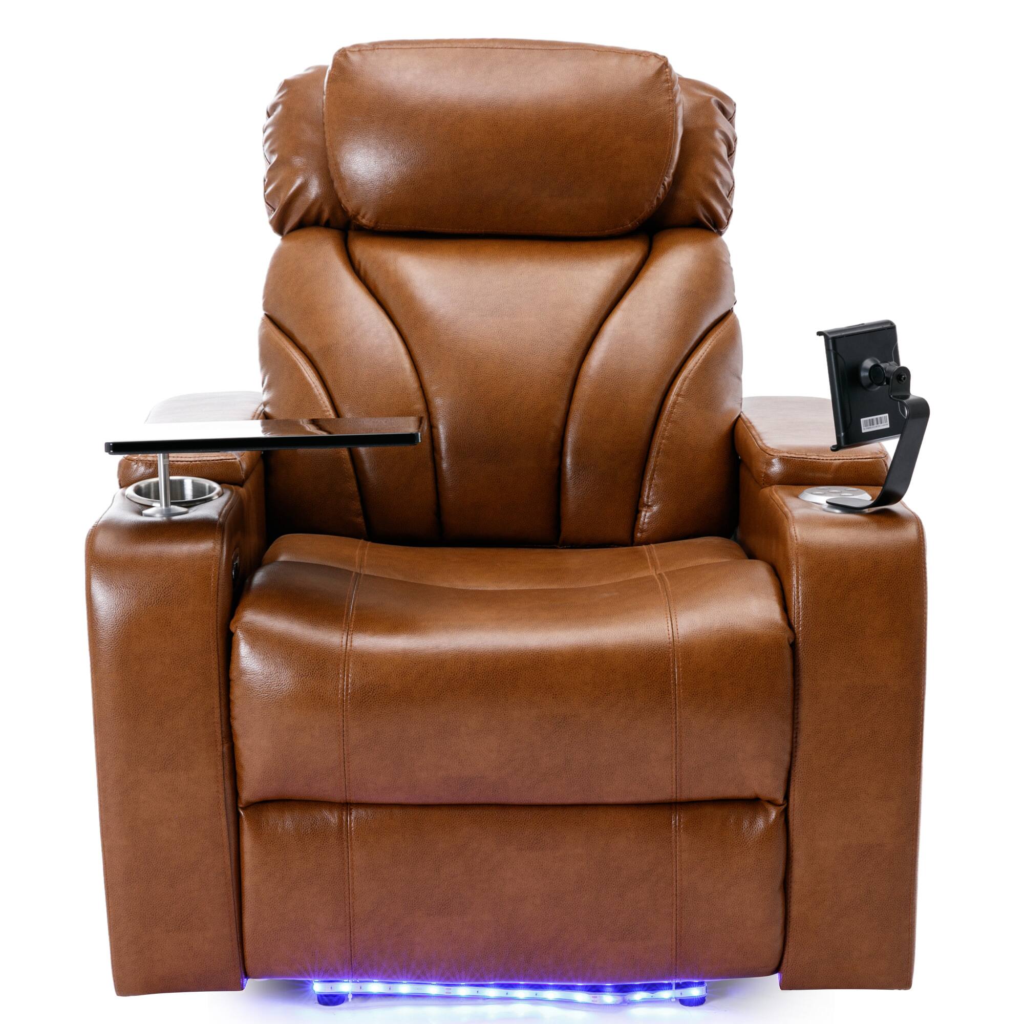 Alt View 6. APRILSOUL - Power Motion Recliner Electric Recliner with Usb Storage Cup Holder Bluetooth Speaker Light Brown - Gray.